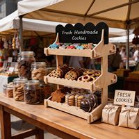 Présentoir de comptoir en bois durable pour biscuits, avec signalétique, idéal pour les snacks, les beignets et les magasins de collations