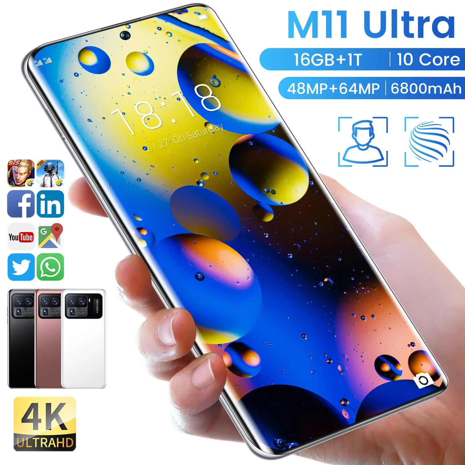 5G M11 XAIOMI 16GB+1TB Smartphone Android 6800mah Snapdragon 888 4G/5G Dual Card Unlocked Mobile phones