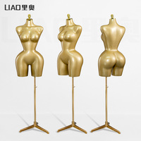 Mannequin Torse BBL Féminin Courbé Doré Demi-Haut avec Grandes Hanches Forme de Robe Fille Brésilienne Présentoir pour la Mode