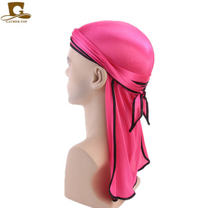 Vente chaude unisexe soyeux reliure cousu hommes Doo chiffons 360 vagues Extra longues bretelles bord couverture hommes Du <span class=keywords><strong>Rag</strong></span> Satin soyeux Durags - Product Image 4