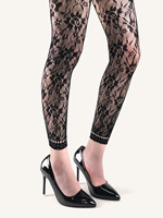 Pantalon en résille fine en nylon 9/10 avec motif floral jacquard, collants sexy ajourés