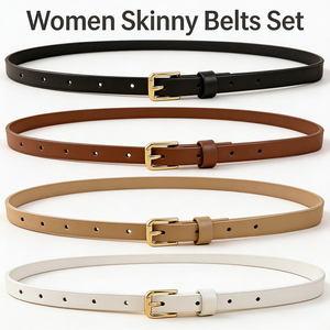 Ceintures fines pour femmes, lot de 4, personnalisées, pour jeans, robes, ceinture fine pour la taille, noir, beige, marron, blanc, pour tenue décontractée quotidienne, accessoires - Product Image 1