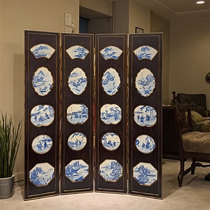 Écran pliant à quatre panneaux inspiré de la porcelaine bleue blanche classique chinoise cloison en <span class=keywords><strong>bois</strong></span> massif salon chambre Antique - Product Image 2