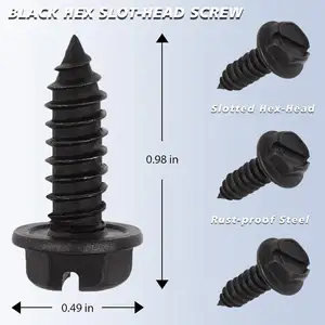 Zinc Black #14 Slotted Hex Washer Head Self Tapping Car Dealer License Plate Screws