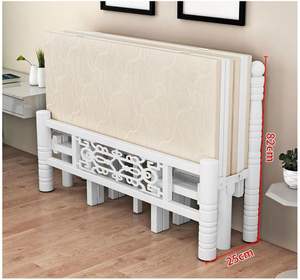 Lit en fer portable, pliable, anti-panneaux d'éclatement, épaissi, blanc, simple ou double, avec cadre de présentation en bois - Product Image 3