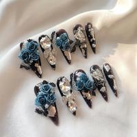 Faux Ongles à Presser en Acrylique Extra Longs Stiletto avec Breloques 3D pour Gala, Faits Main, Personnalisés, Ongles Artificiels de Luxe, Vente en Gros, Offre Spéciale