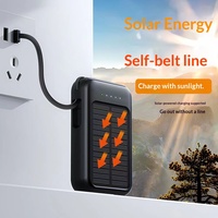 Batterie solaire portable 20000mAh avec câbles intégrés et lampe torche LED, charge rapide, batterie externe pour les voyages en plein air