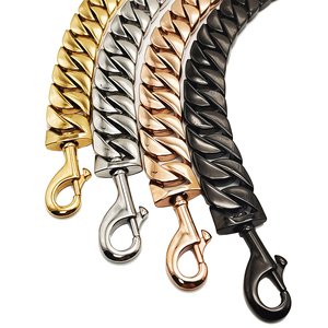 Premium Luxus Vergoldete Hundeleine Tudor Gold Edelstahl Kubanische Kette Haustierleine mit Ledergriff - Product Image 3