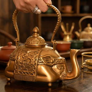 Théière en métal en forme d'éléphant oriental avec couvercle et poignée, bouilloire décorative - Product Image 3