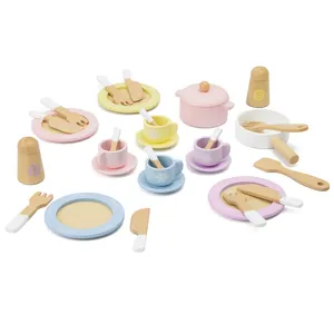 Pretend Wooden Toys Children Simulate Kitchen Wooden Toy Kids Playhouse Kitchen Pan And Plate Set 30 Piece Wooden Toy Plate Set