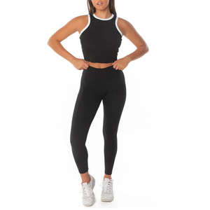 Camiseta sin mangas con diseño de colores contrastantes para mujer, Chaleco Corto ajustado de costilla personalizado de fábrica - Product Image 6