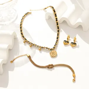 14K Gold Plated Snake Bone Bracelet Set Fashion Jewelry Heart Earrings Stainless Necklace Chain Bulk