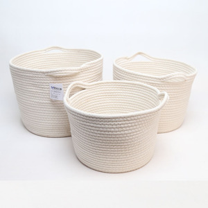 Storage Baskets Set of 3- Woven Basket Cotton Rope Bin, Small White Basket Organizer for Baby Nursery Laundry Kid's Toy Neutral