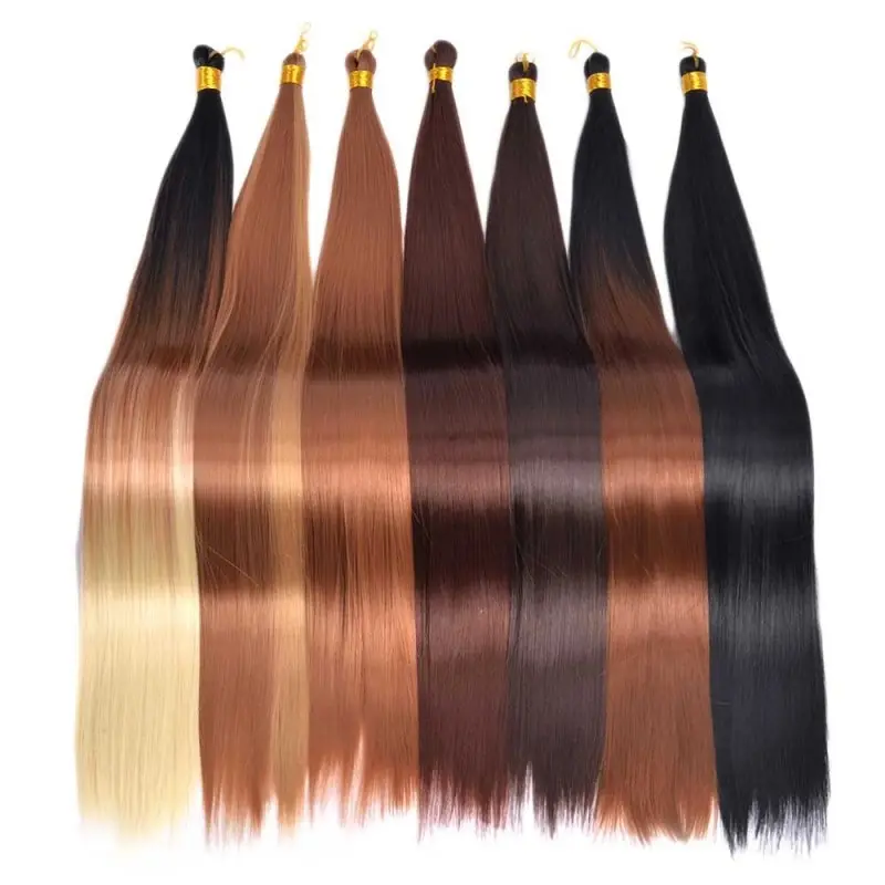 Extensions de cheveux synthétiques lisses et longues, paquets de tresses soyeuses pré-étirées colorées, tresses de Cosplay à haute température