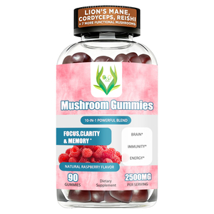Gomitas de hongos al por mayor OEM de marca privada con sabor natural a frambuesa, suplemento que apoya la salud cerebral con hongo Maitake - Product Image 1
