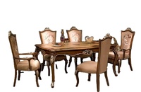 Französisches Massivholz-Esszimmer-Set mit 6 Stühlen, Antiker Handgeschnitzter Esstisch mit Blattgold für Zuhause und Restaurant, Individuelle Anpassung Möglich