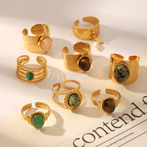 Модное ювелирное украшение: кольцо с бирюзовым камнем, позолоченное 18-каратным золотом, из нержавеющей стали, геометрическое, открытое, для повседневной носки - Product Image 4