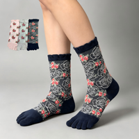 Chaussettes à cinq doigts pour femmes, respirantes, à volants, motif jacquard floral, design personnalisé OEM de haute qualité, pour le quotidien et le printemps