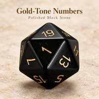 Dés à jouer en obsidienne D20 avec chiffres dorés et finition noire brillante sur les faces triangulaires pour les jeux de rôle et les collections de dés