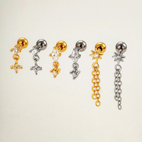 Boucles d'oreilles Hengsen hypoallergéniques plaquées or/argent, zircon, piercing cartilage, pendentif lobe d'oreille, boucles d'oreilles à bille