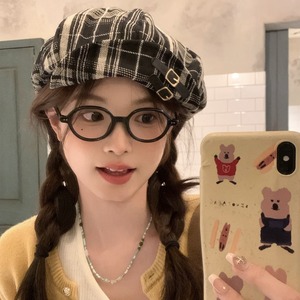 Plaid Cloud <b>Beret</b> For Women Japanese Style Octagonal Hat Artistic Retro Cotton Flannel Spring Autumn Face Slimming - Product Image 1