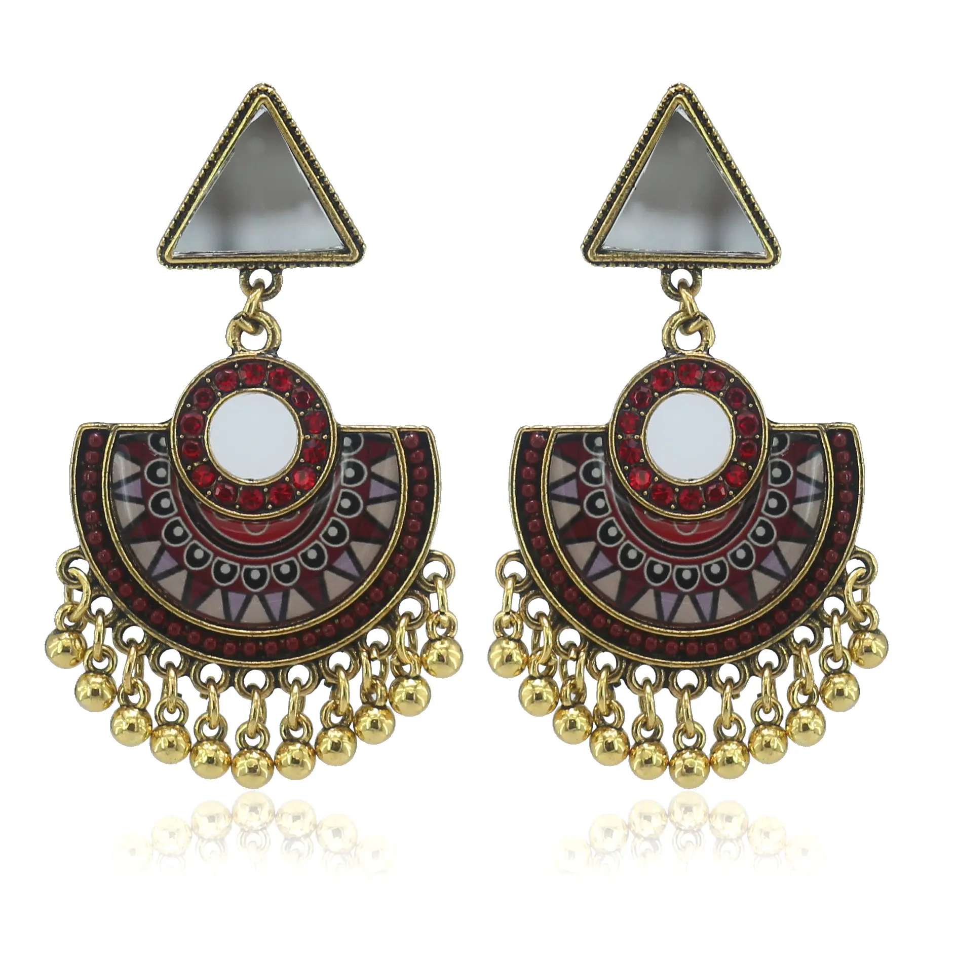 traditional alloy material kashmiri meenakari jhumka kundan fan shape earrings india jewelry indian earring women
