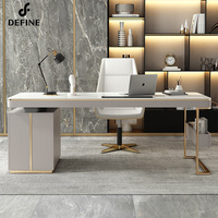 Ensemble de mobilier de bureau, pieds en métal doré, bureau de direction moderne en marbre, bureaux de bureau avec tiroirs