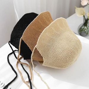 Spring Summer Cute Lady Sun <b>Hat</b> Ponytail Hole Knitted Bucket <b>Hats</b> With Rope Tie - Product Image 2