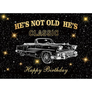 Fondo de Fotografía de Coche Clásico, Él No Está Envejecido, Él Es Clásico, Coche Vintage de los Años 50, Negro y Dorado, Nostalgia, Fondo para Fotografía, Pancarta para Fiesta de Cumpleaños - Product Image 4