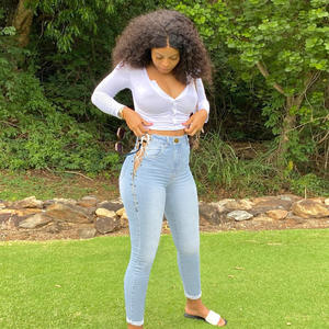 بنطلون جينز نسائي مثير بتصميم عصري مع شعار مخصص، ملابس نسائية أمريكية بعلامة تجارية مخصصة - Product Image 5