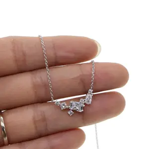 精品925银饰品5A火花闪亮立方氧化锆锆石簇最小迷人女性礼品珠项链设计