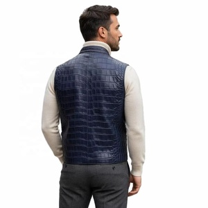 OEM <strong>Men's</strong> Luxury Business Style <strong>Sheepskin</strong> Croc Embossed Vest Custom Exotic Texture Fit Sleeveless Stand Collar Leather Waistcoat - Product Image 2