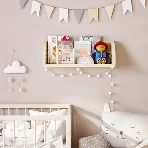 Estantes de pared de madera con tapices de ratán para sala de estar, estantes <span class=keywords><strong>flotantes</strong></span> de estilo bohemio natural, estantes montados en la pared de almacenamiento - Product Image 3