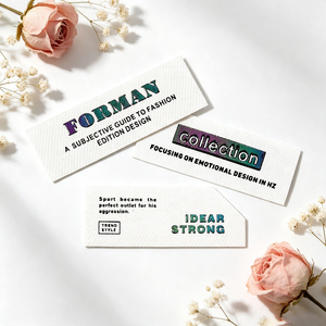 Étiquettes tissées en polyester personnalisées avec logo et slogan de marque, étiquettes cousues sur mesure pour le col des vêtements, pour la marque de vêtements - Product Image 1