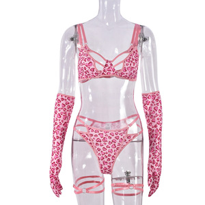 High Quality Love Leopard Print Sexy Underwear Uniform Sexy Lingerie With Hollow Out Sexy Underwear Set - Product Image 5