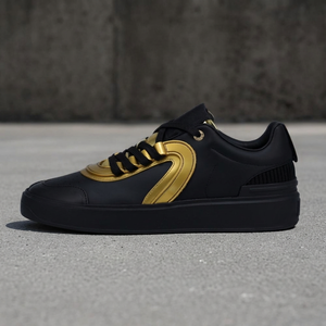 Baskets de skate noires et dorées pour hommes, chaussures de conduite, de marche et de ville élégantes et tendance en cuir véritable à lacets, imprimé léopard - Product Image 5
