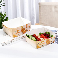 Barquettes alimentaires jetables en papier imprimées sur mesure, revêtement PE, anti-graisse, anti-fuite, paniers de service pour snacks, conteneurs pour camions de restauration rapide