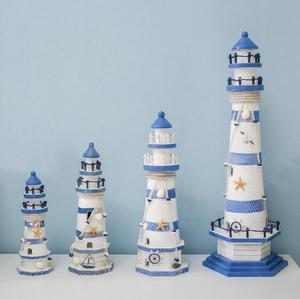 Grand phare autoportant de style méditerranéen peint à la main, thème océanique, décoration de maison en bois, Halloween, Thanksgiving - Product Image 6