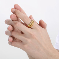 Vintage Geflochtener Twist-Ring für Männer Trendiger Vergoldeter 3D-Gravierter Gewebter Textur Titan-Stahl Breiter Biker-Fingerring