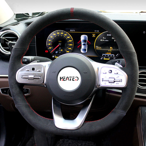 Accesorios Interiores para Automóviles, Cubierta de <span class=keywords><strong>Volante</strong></span> de Cuero Rojo con Detalles Negros, 38 cm de Diámetro, 3 Radios, de Lujo - Product Image 2