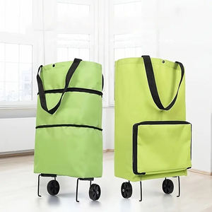 Sac de courses pliable à deux compartiments avec fermeture éclair et roulettes, chariot de courses - Product Image 1