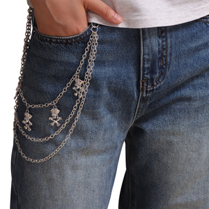 Cadena de pantalones de metal multicapa con calavera pirata, cadena de cintura informal de plata tibetana, accesorio de estilo punk para mujer - Product Image 1