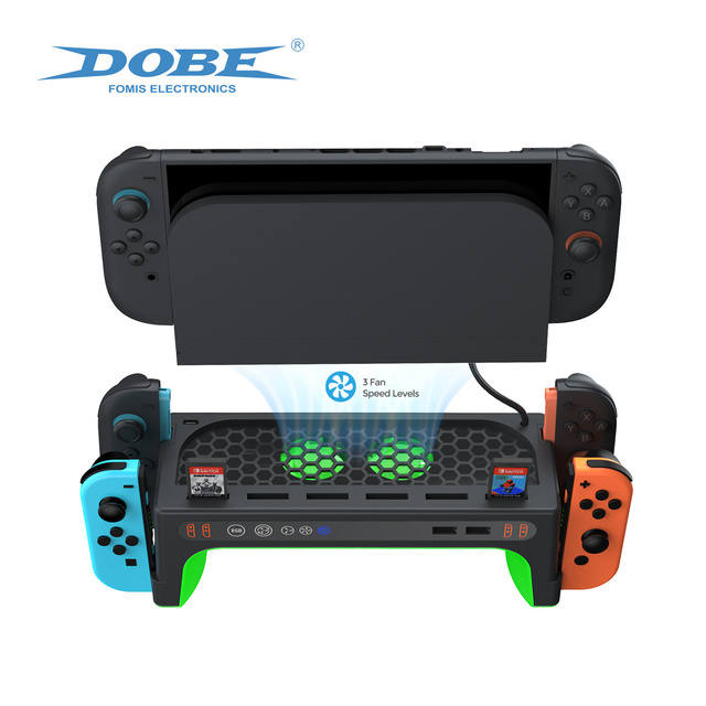 DOBE Switch 2 LED Charging Dock Switch Charger Stand Cooling Fan with 6 Cards for Nintendo Switch 2 Game Accessories