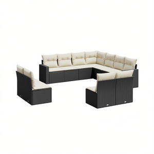 Ensemble de canapés de jardin modernes en rotin noir PE modulaire avec coussins en mousse haute densité pour usage extérieur - Product Image 1