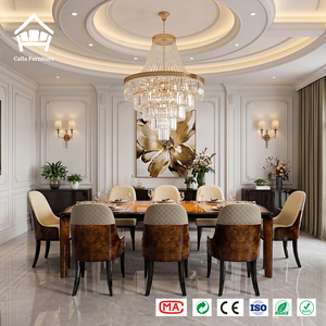 Solución de Muebles de Lujo a Medida, Juego de Mesa de Comedor con Chapa de Madera Elegante y Sillas de Cuero Acolchado para Villa o Penthouse - Product Image 3
