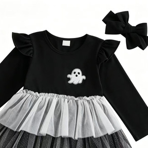 <span class=keywords><strong>Vestito</strong></span> <span class=keywords><strong>da</strong></span> <span class=keywords><strong>Bambina</strong></span> per Halloween in Tulle e Cotone con Ricami e Patchwork, Stile Principessa, Fantasmino e <span class=keywords><strong>Zucca</strong></span>, Monocolore o Bicolore - Product Image 3