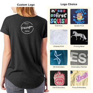 Vente en gros dames Scoop bas t-shirts personnalisé imprimé strass 95% coton 5% Spandex respirant décontracté solide uni teint - Product Image 2