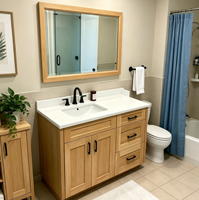 Meubles-lavabos de salle de bain classiques, armoire de rangement multi-tiroirs en bois massif avec lavabo en céramique et design personnalisé pour salle de bain