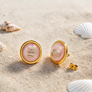 Pendientes de Concha Marina de Acero Inoxidable 316L con Oro de 18K para Mujer, Estilo Sirena, con Resina Costera, Tipo Huggie, Joyería Impermeable - Product Image 6