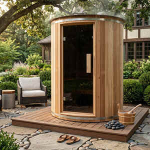 Sauna Exterior de Madera Moderna y Lujosa para 3-4 Personas con Calentador Harvia, Techo Acrílico Impermeable con Energía Solar y Luces LED de 7 Colores - Product Image 1
